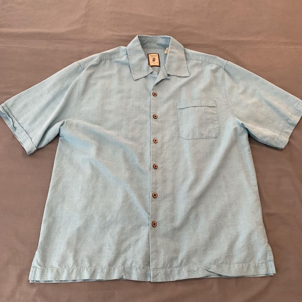 Jamaica Jaxx Shirt Mens Medium Blue Silk Jacquard Short Sleeve Button Front